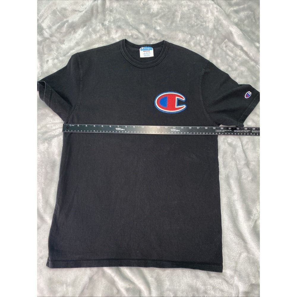Champion Big Chenille C Logo Patch T-Shirt Men's Medium Black Streetwear‎ Casual - Picture 5 of 6